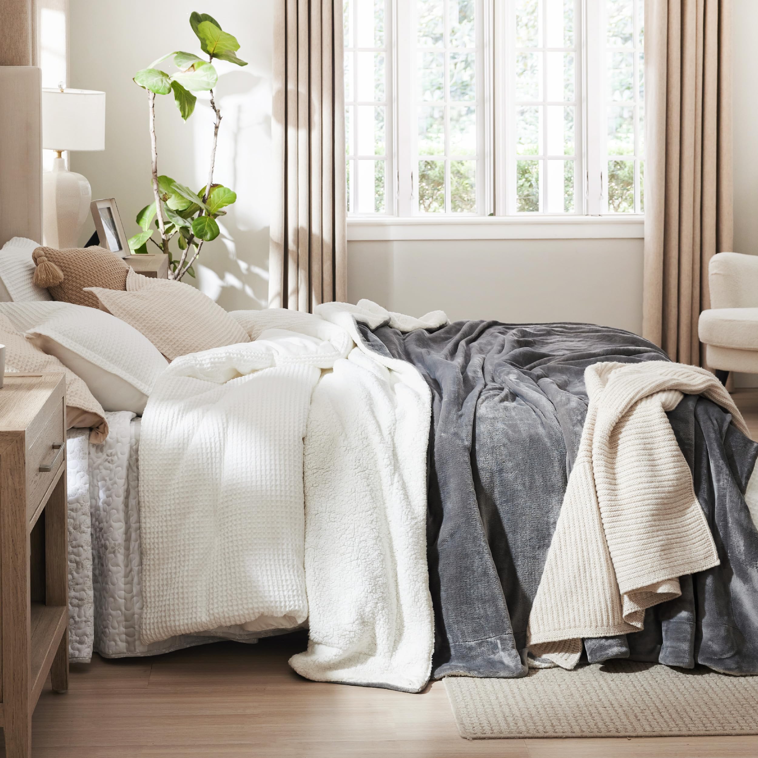 Bedsure GentleSoft Sherpa blanket grey color complements modern decor