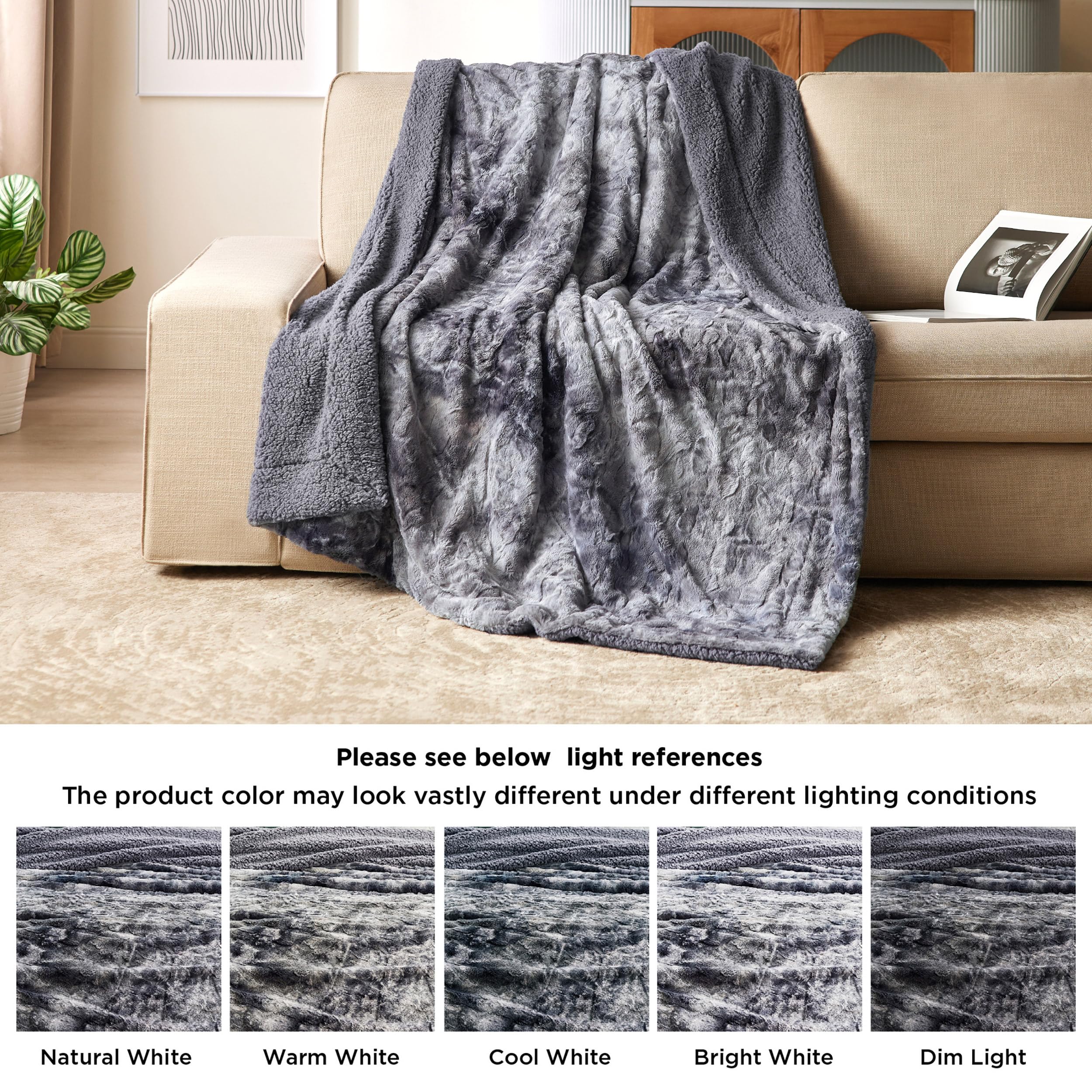 Bedsure GentleSoft Sherpa Fluffy Throw packaging view showing easy care