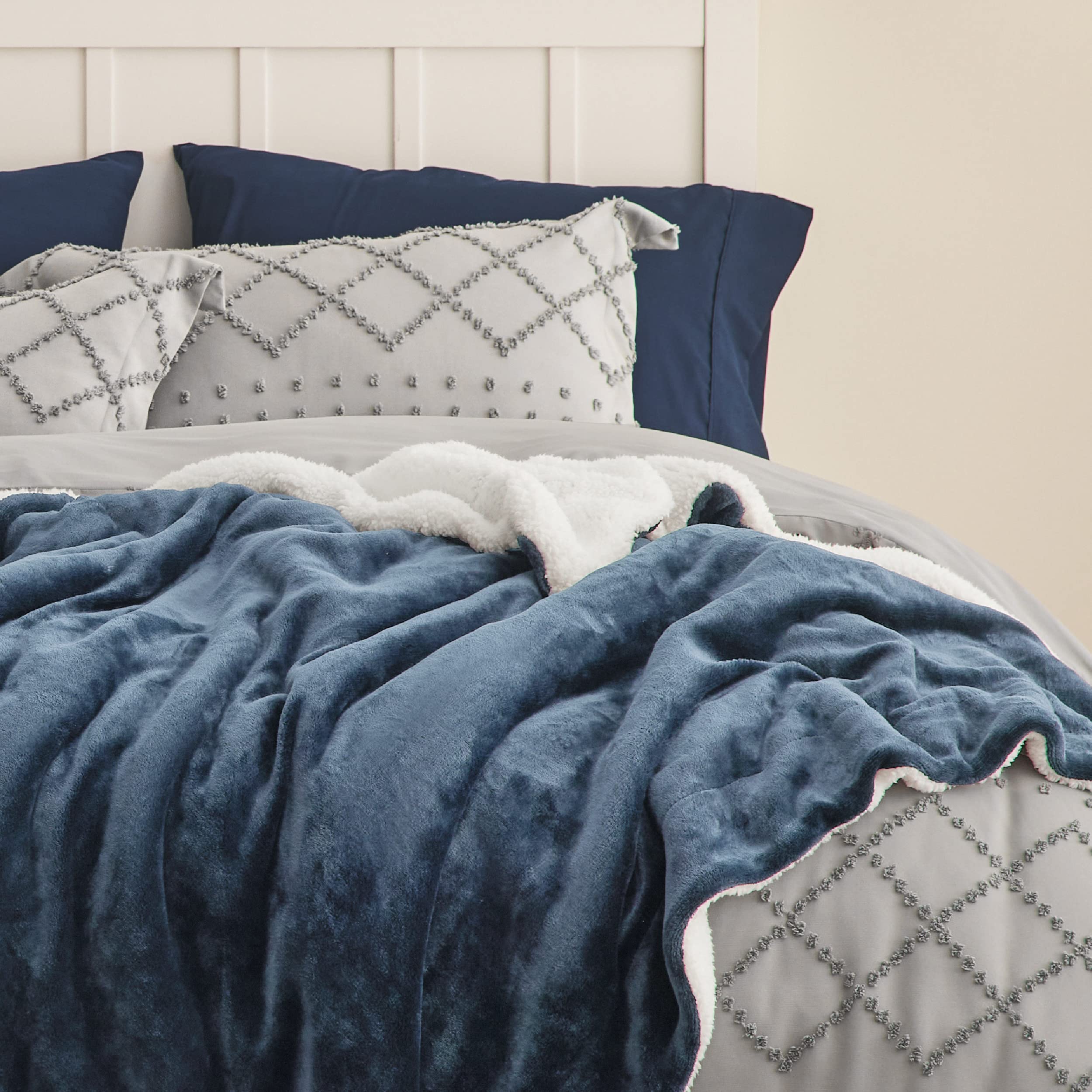 Bedsure GentleSoft Sherpa Throw back view highlights plush Sherpa lining