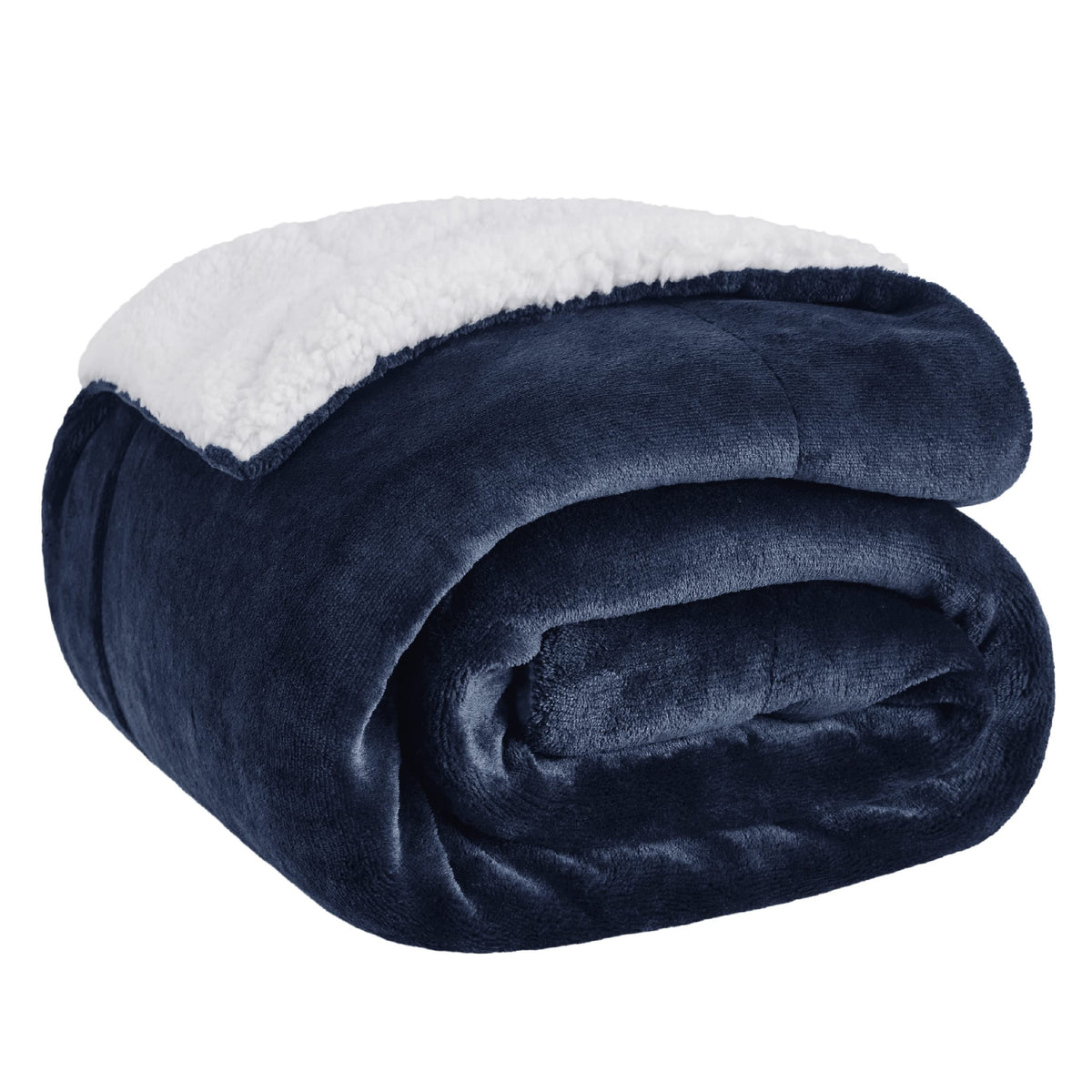 Bedsure GentleSoft sherpa throw on navy couch for cozy warmth