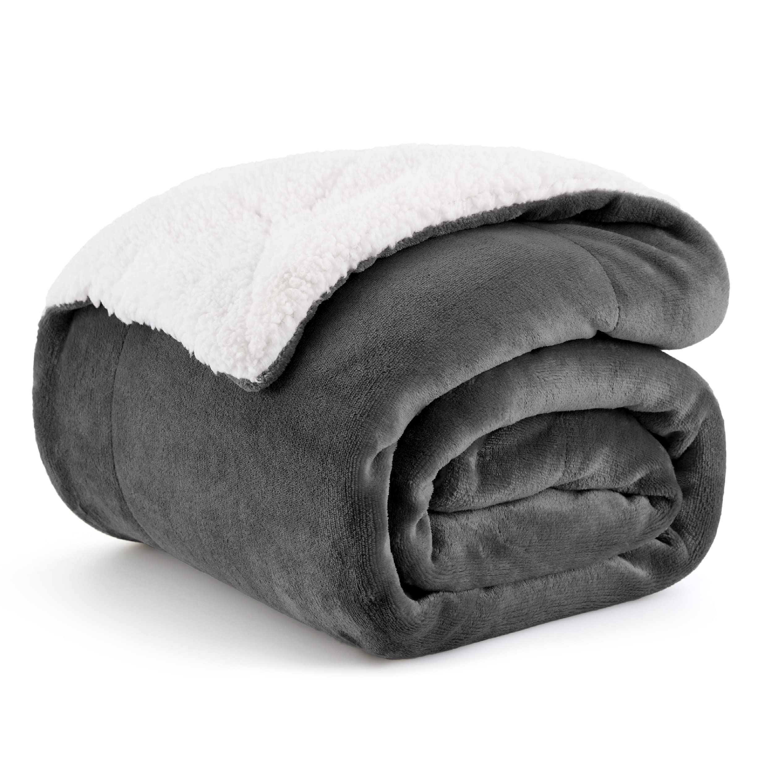 Bedsure GentleSoft sherpa throw top view shows plush warmth for the sofa.