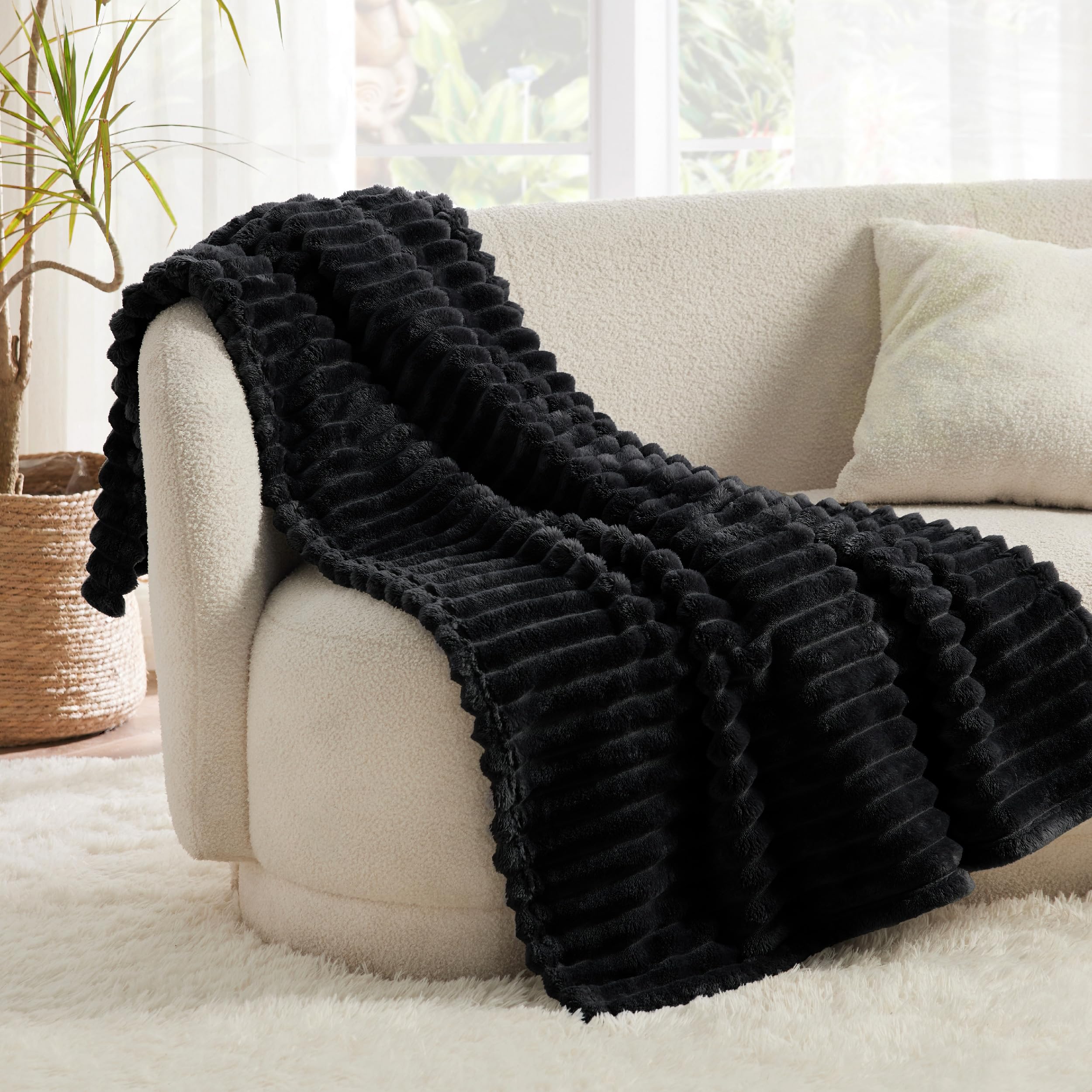Bedsure GentleSoft striped fleece closeup shows plush texture