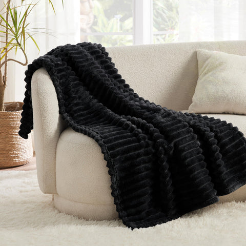 Bedsure GentleSoft striped fleece closeup shows plush texture