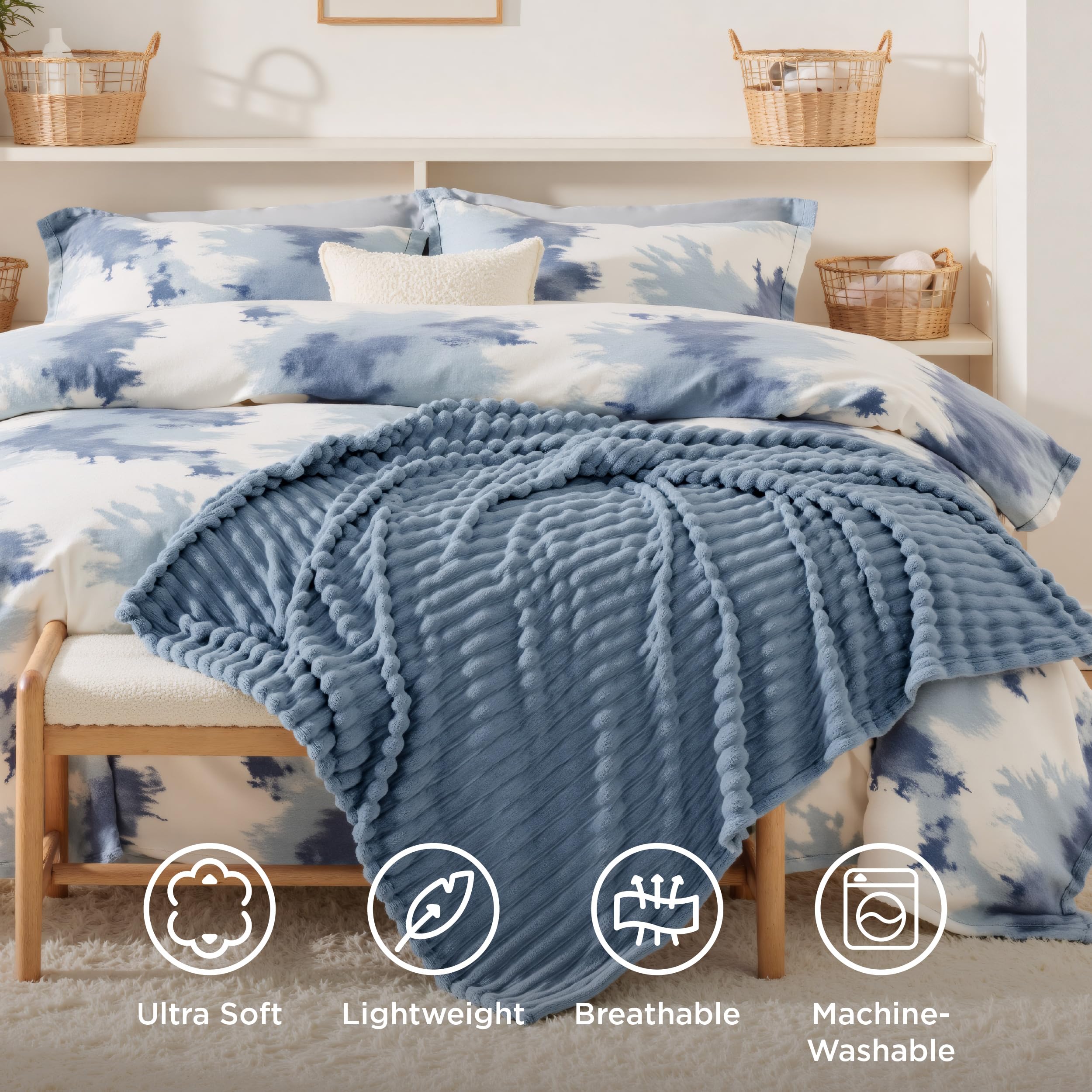 Bedsure GentleSoft throw blanket draped over bed for quick warmth.