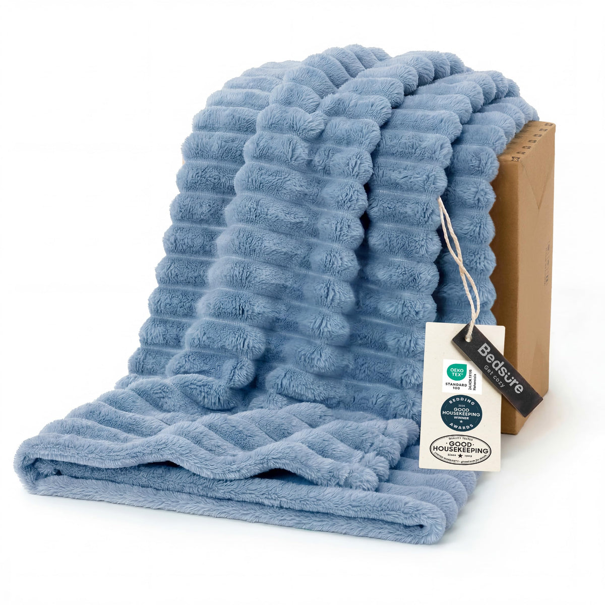 Bedsure GentleSoft throw blanket striped pattern for cozy living room decor.