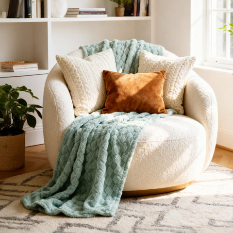 Bedsure GentleSoft twin blanket in sage green ideal for travel or couch cushioning.
