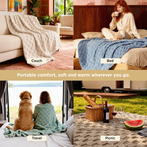 Bedsure GentleSoft twin blanket spread on a sofa for relaxed movie night comfort.