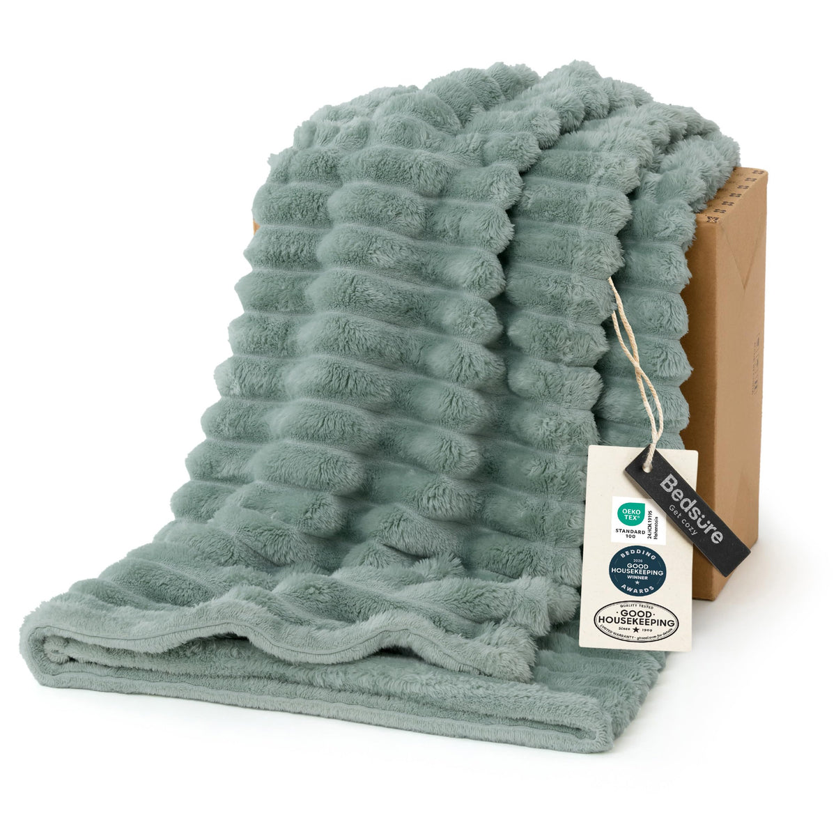 Bedsure GentleSoft twin blanket with stripe texture adds cozy style to living room