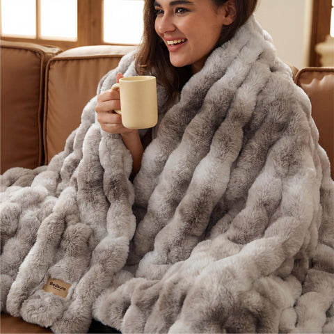 Bedsure GentleSoft tie-dye brown front view shows plush softness for lounging.