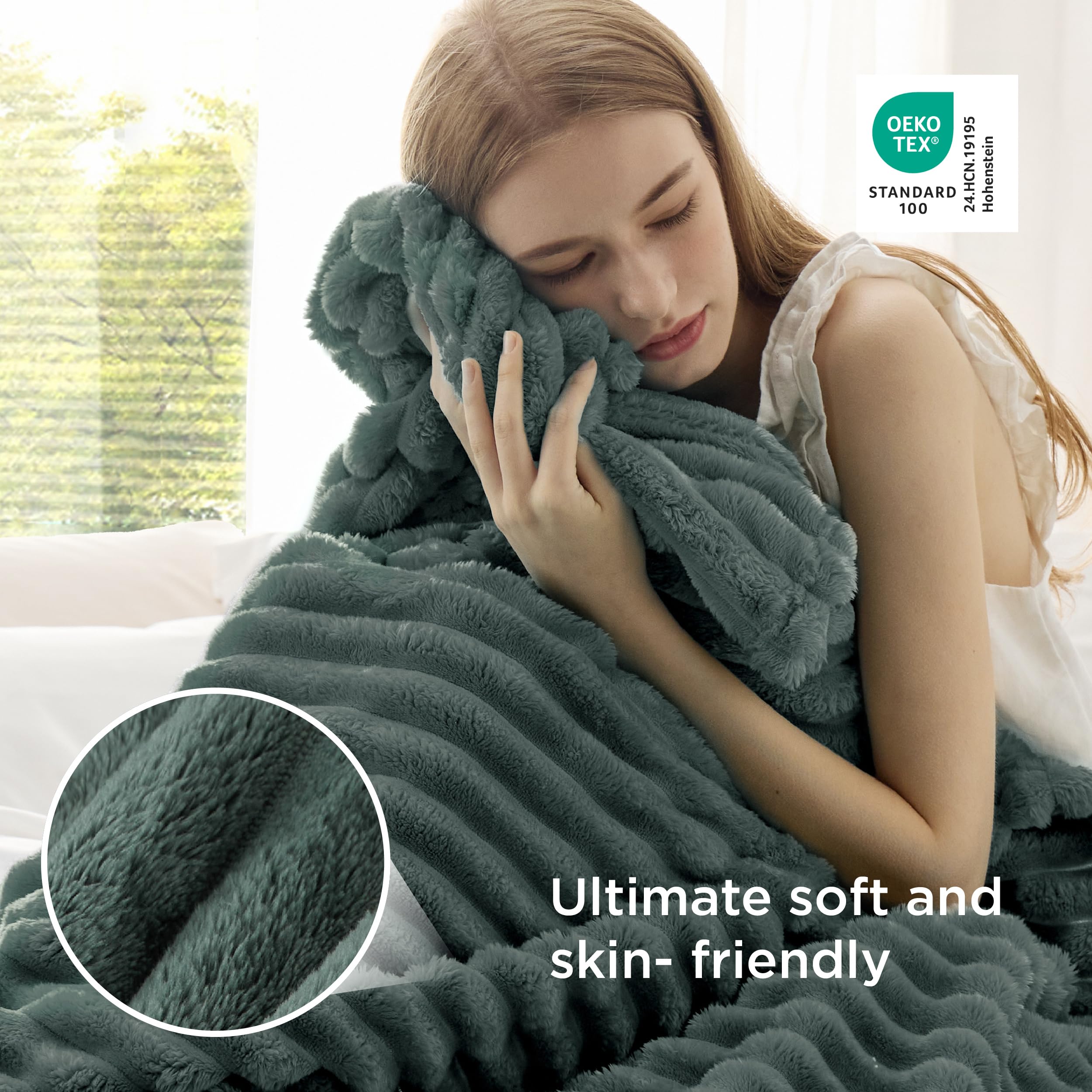 Bedsure GentleSoft warm lightweight fleece blanket draped on sofa for relaxation