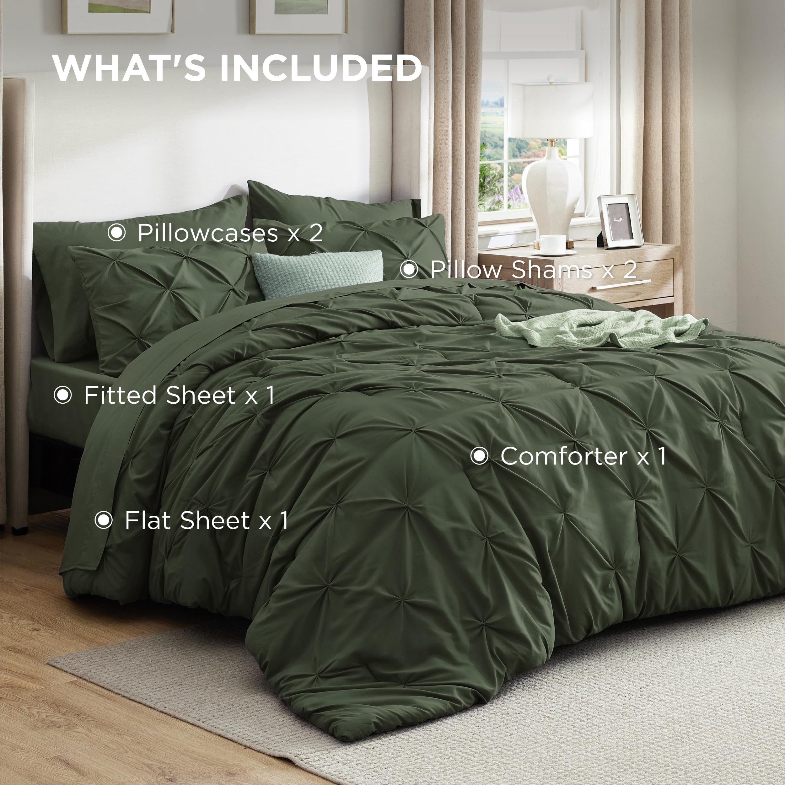 Packaged Bedsure bed-in-a-bag gift set in olive green