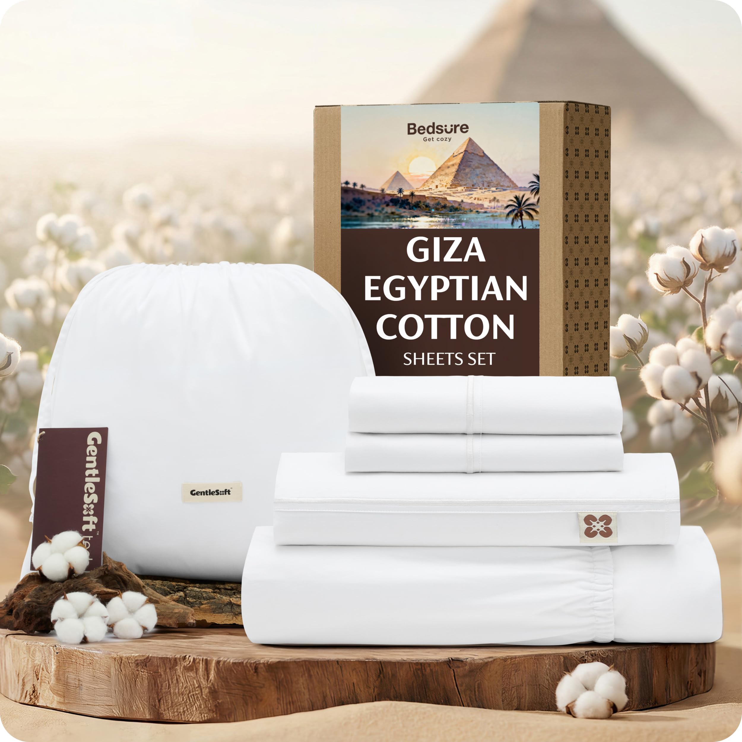 Bedsure Giza Egyptian cotton queen flat sheet for silky hotel-inspired finish