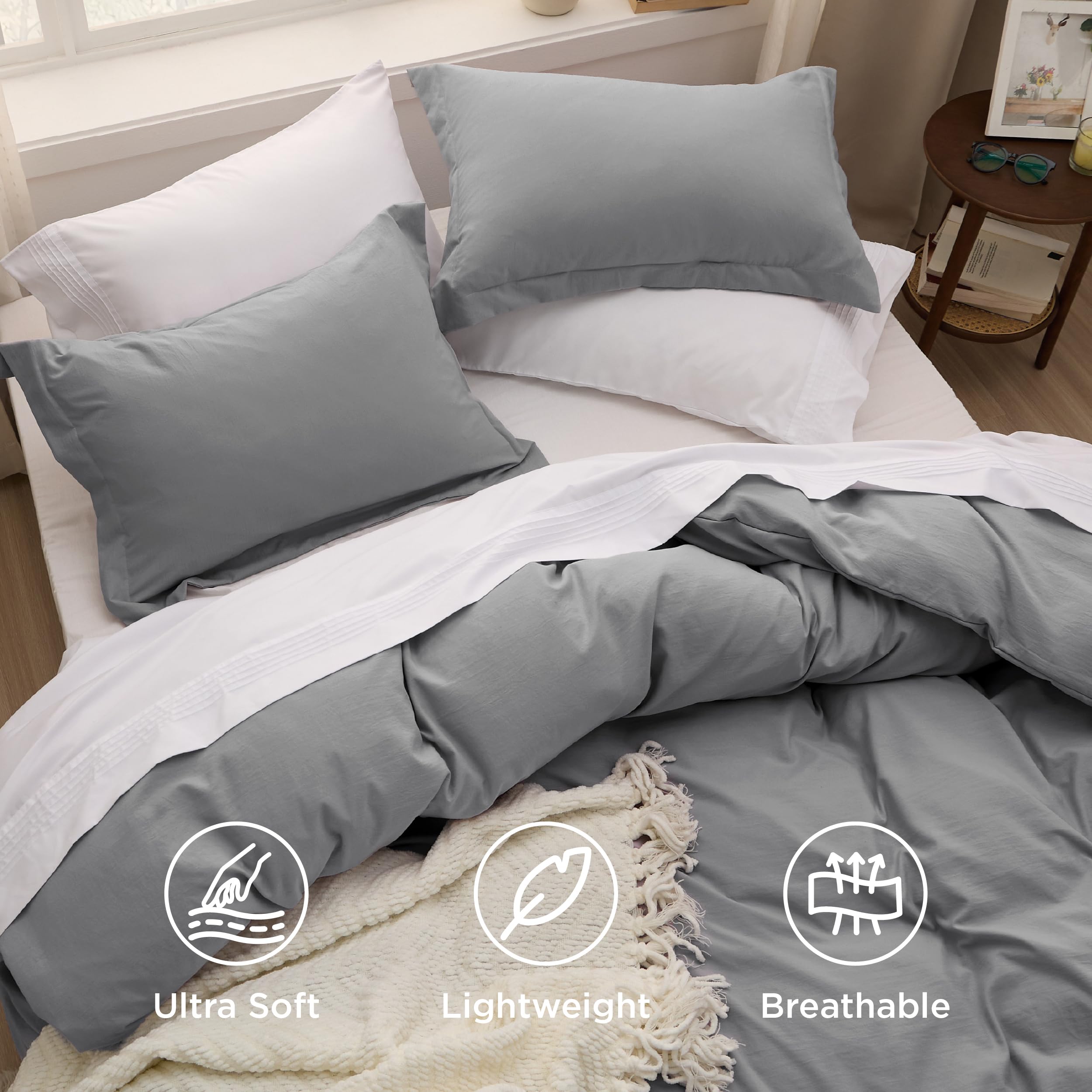 Bedsure grey bedding set decor scene highlights relaxed natural texture