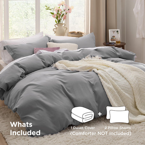 Bedsure grey duvet cover queen on bed for a relaxed, stylish look