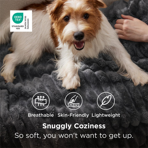 Bedsure grey fleece throw ultra-soft fabric for year-round comfort.