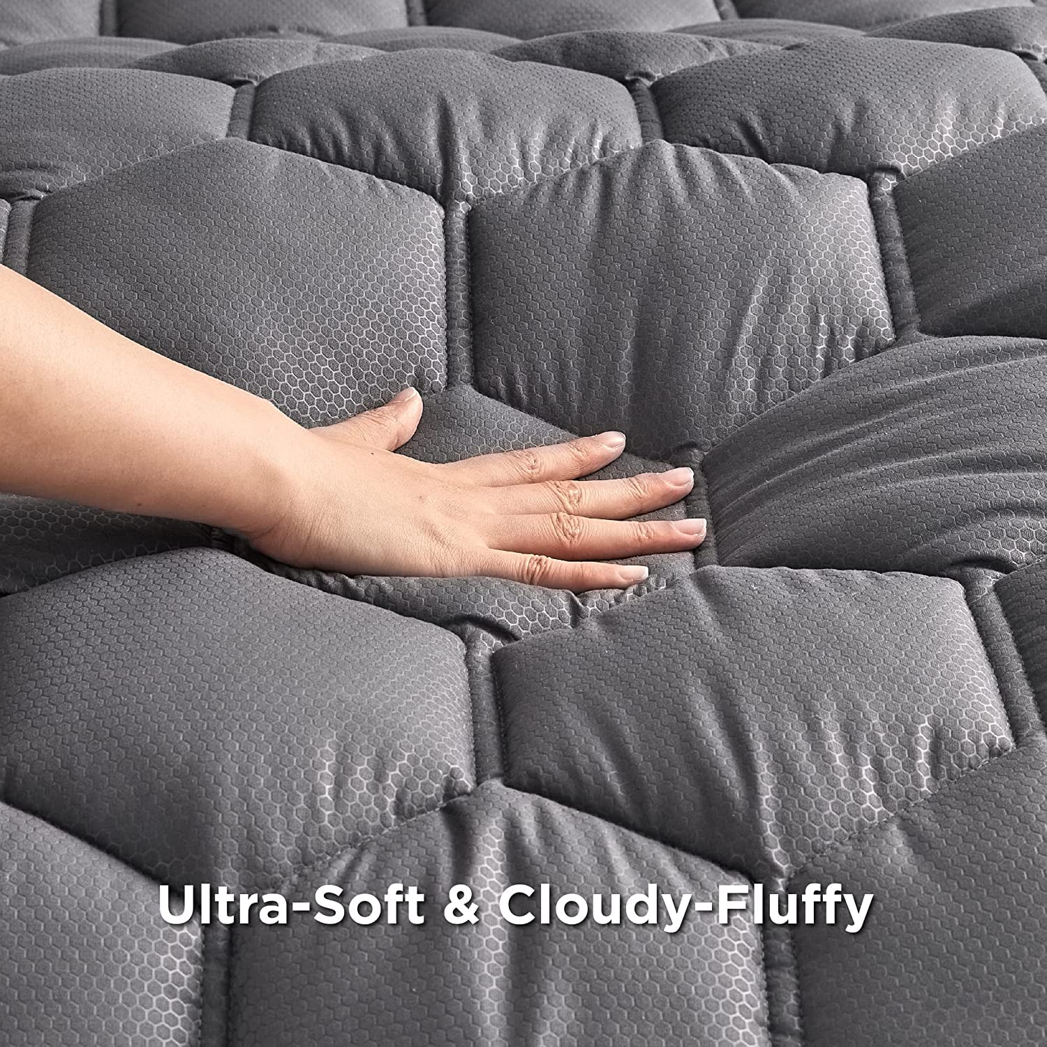 Bedsure grey queen mattress pad honeycomb middle quilting for balanced support