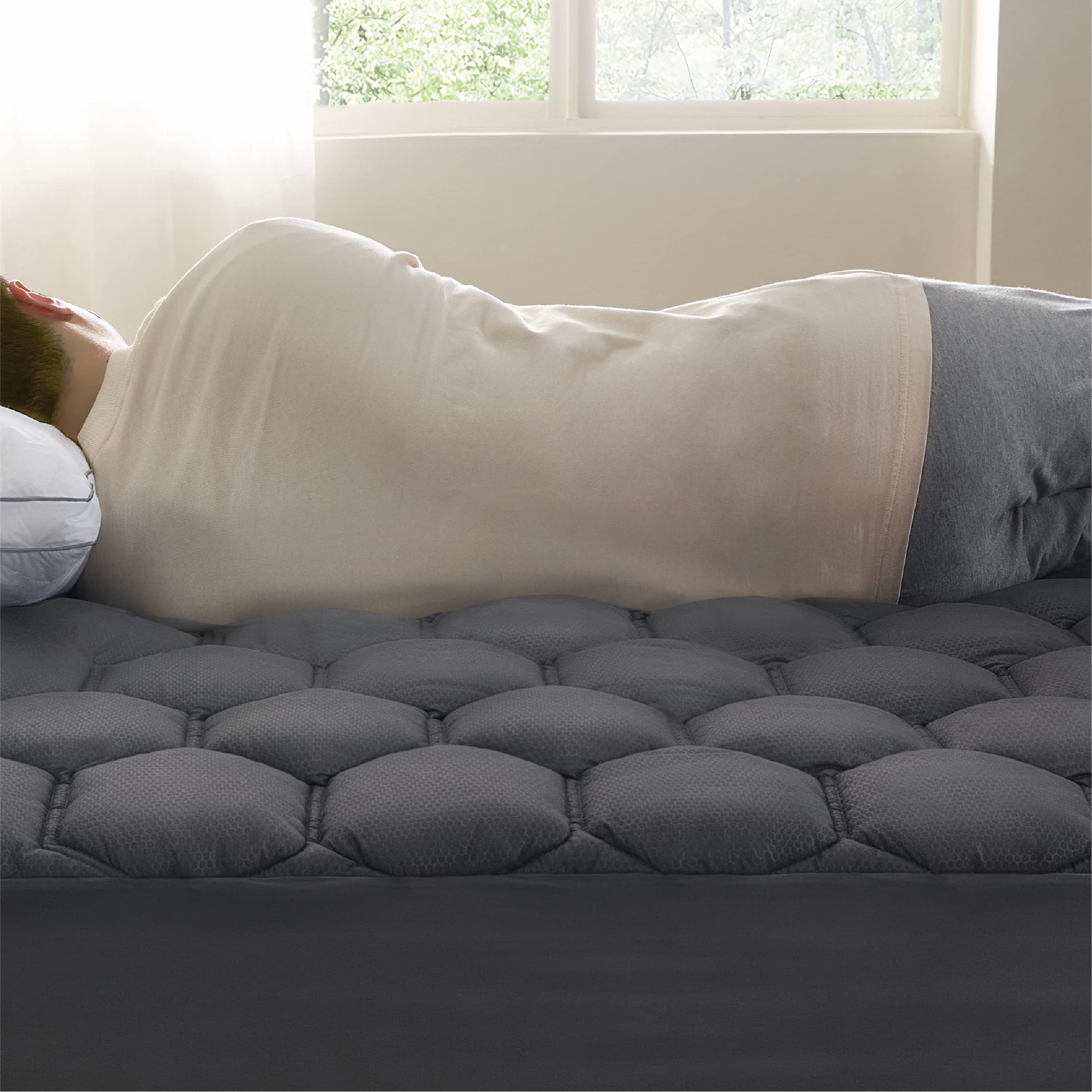 Bedsure grey queen mattress pad three zone design for enhanced comfort