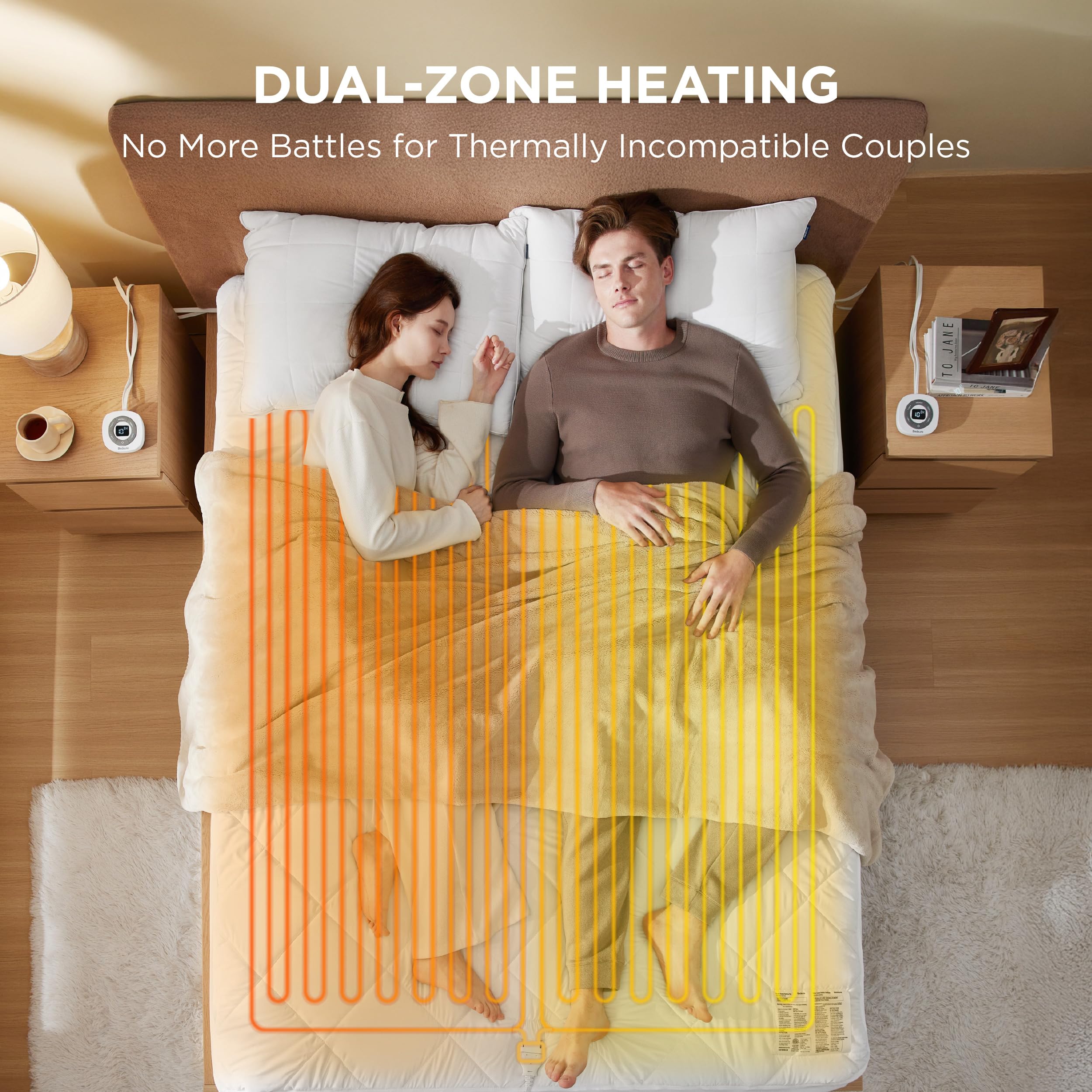 Bedsure heated pad featuring dual controllers for separate side comfort.