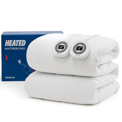 Bedsure king heated mattress pad with dual controllers for personalized warmth.