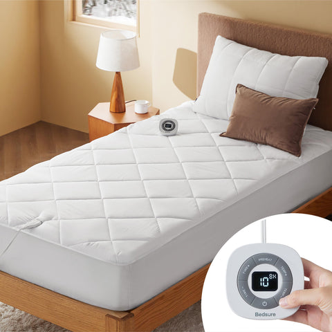 Bedsure heated mattress pad twin xl top view shows even warmth distribution for cozy nights.