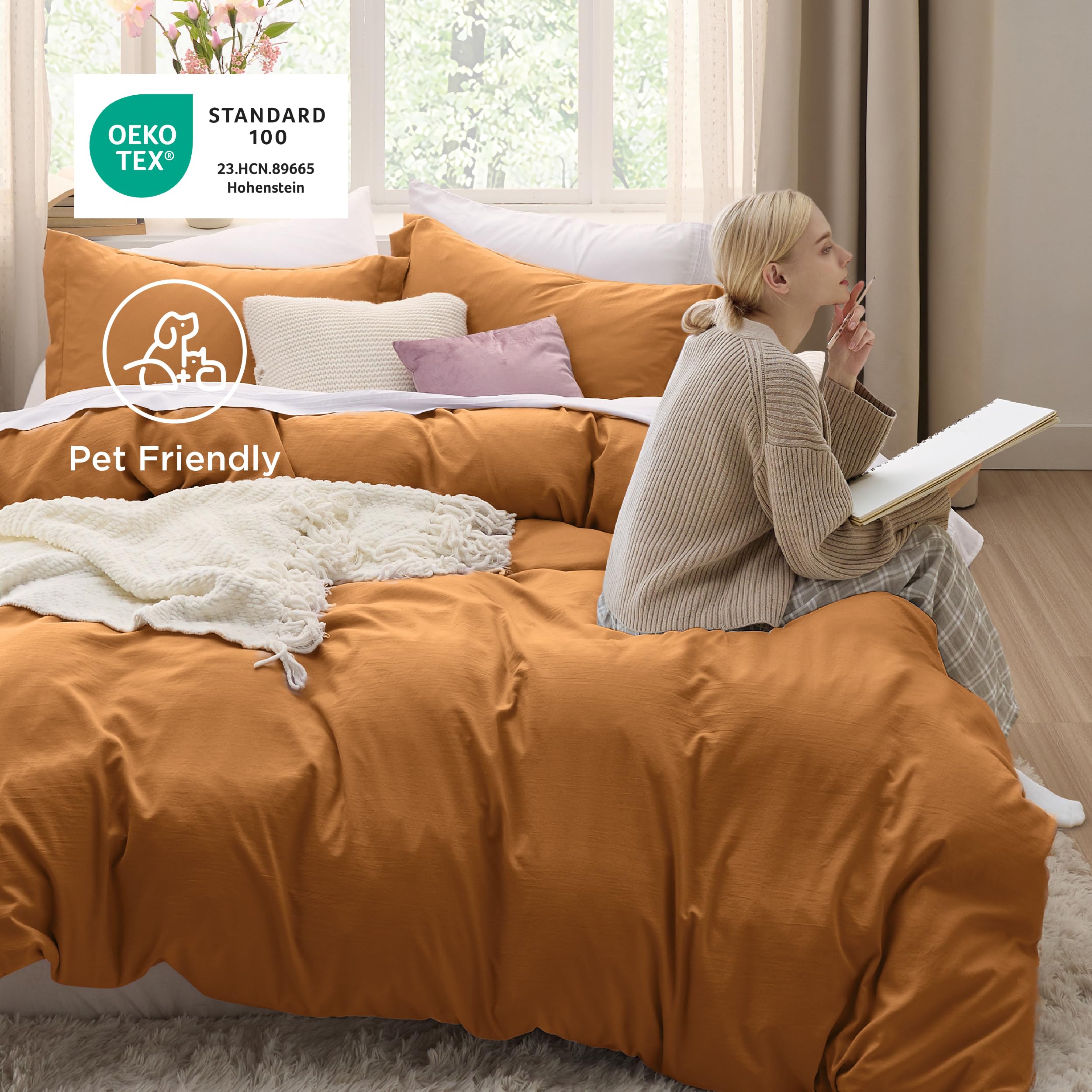Internal corner ties on Bedsure Honey Ginger duvet cover to prevent shifting