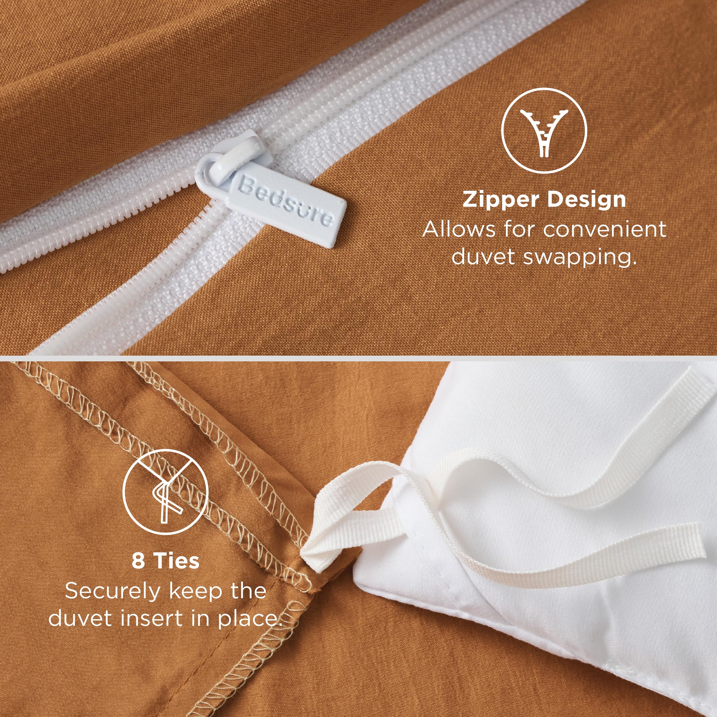 Stitching detail on Bedsure Honey Ginger duvet cover for durability