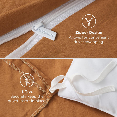 Stitching detail on Bedsure Honey Ginger duvet cover for durability
