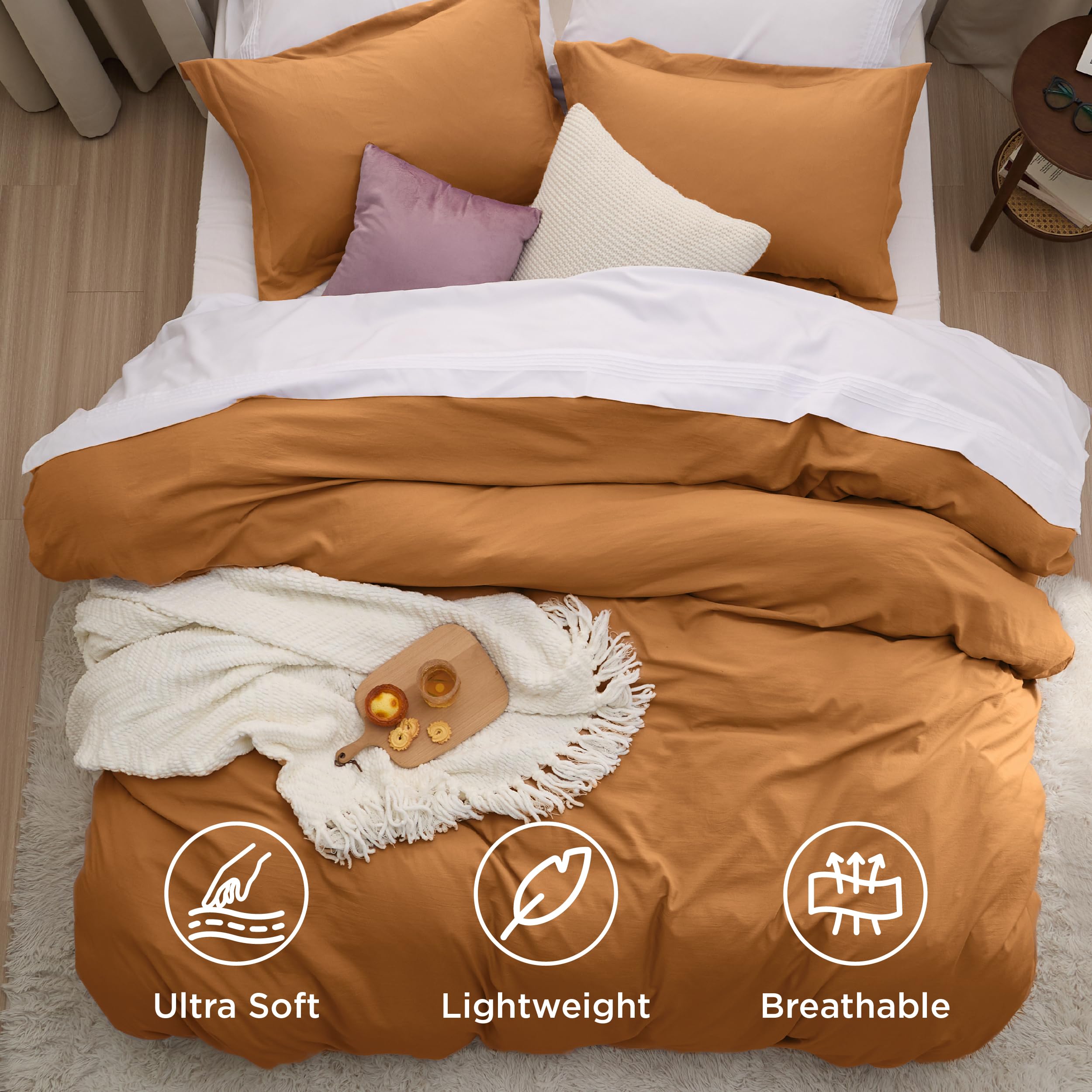 Close view of Bedsure Honey Ginger zipper closure on duvet cover