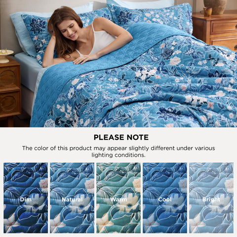 Bedsure set includes two pillow shams and a matching quilt.
