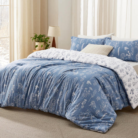 Bedsure Infinity Blue floral pillow shams arranged for a fresh, coordinated look.