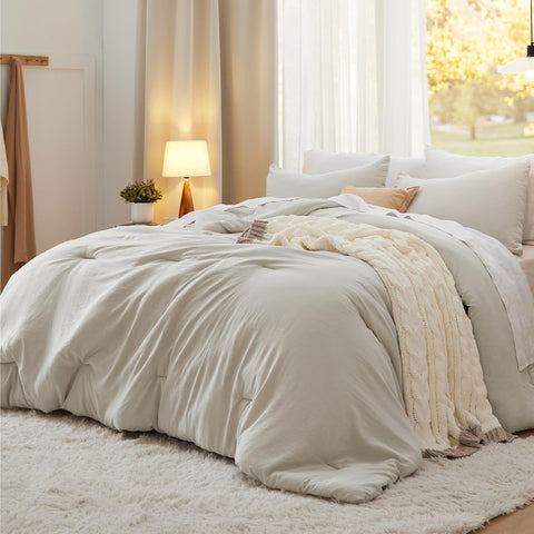 Bedsure king comforter set in beige shows plush soft texture for all-season comfort