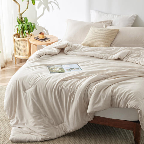 Bedsure king-size comforter set in beige, plush and cozy for year-round comfort.
