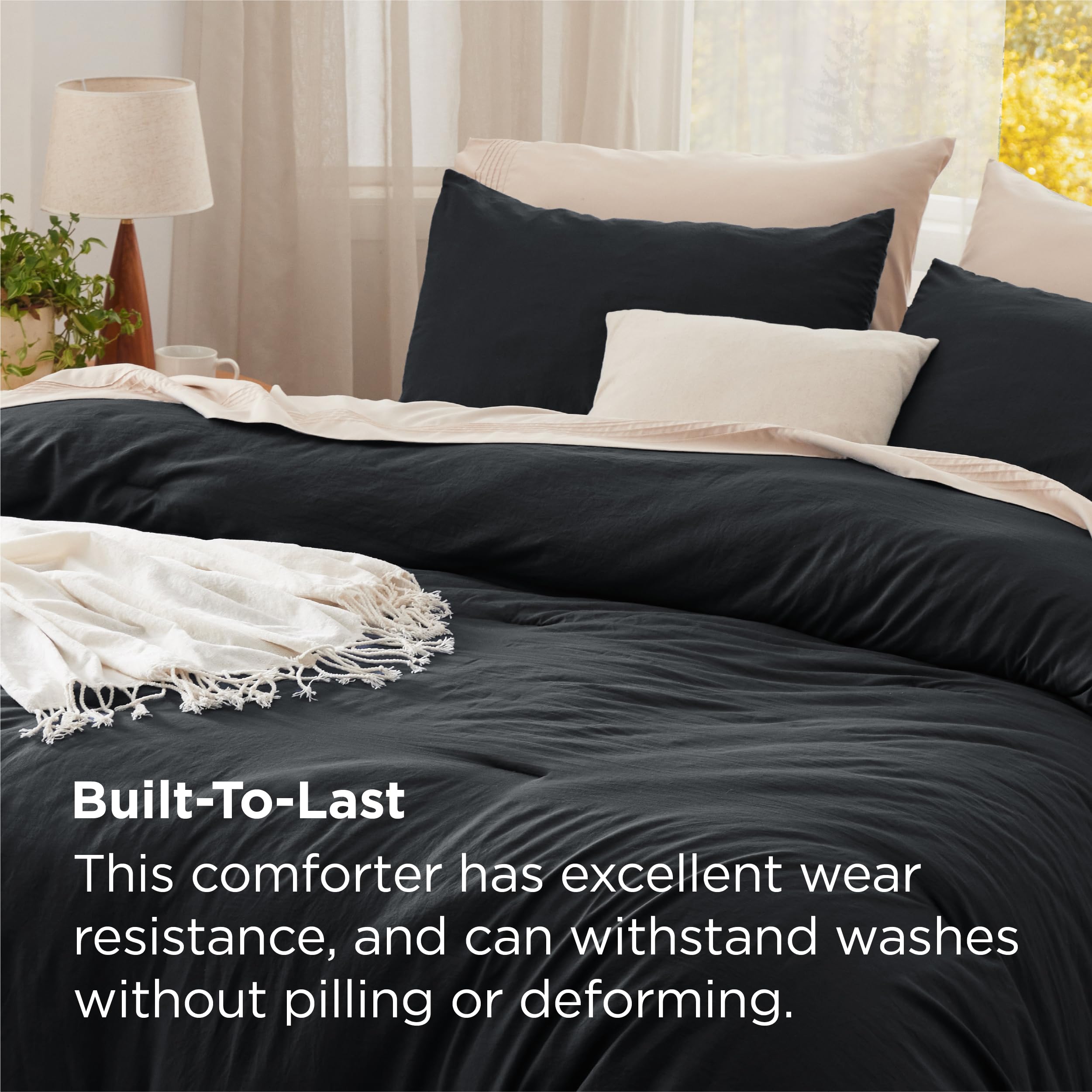 Bedsure King Comforter Set displayed on bed emphasizes all-season comfort and easy care