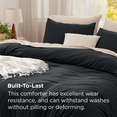 Bedsure King Comforter Set displayed on bed emphasizes all-season comfort and easy care