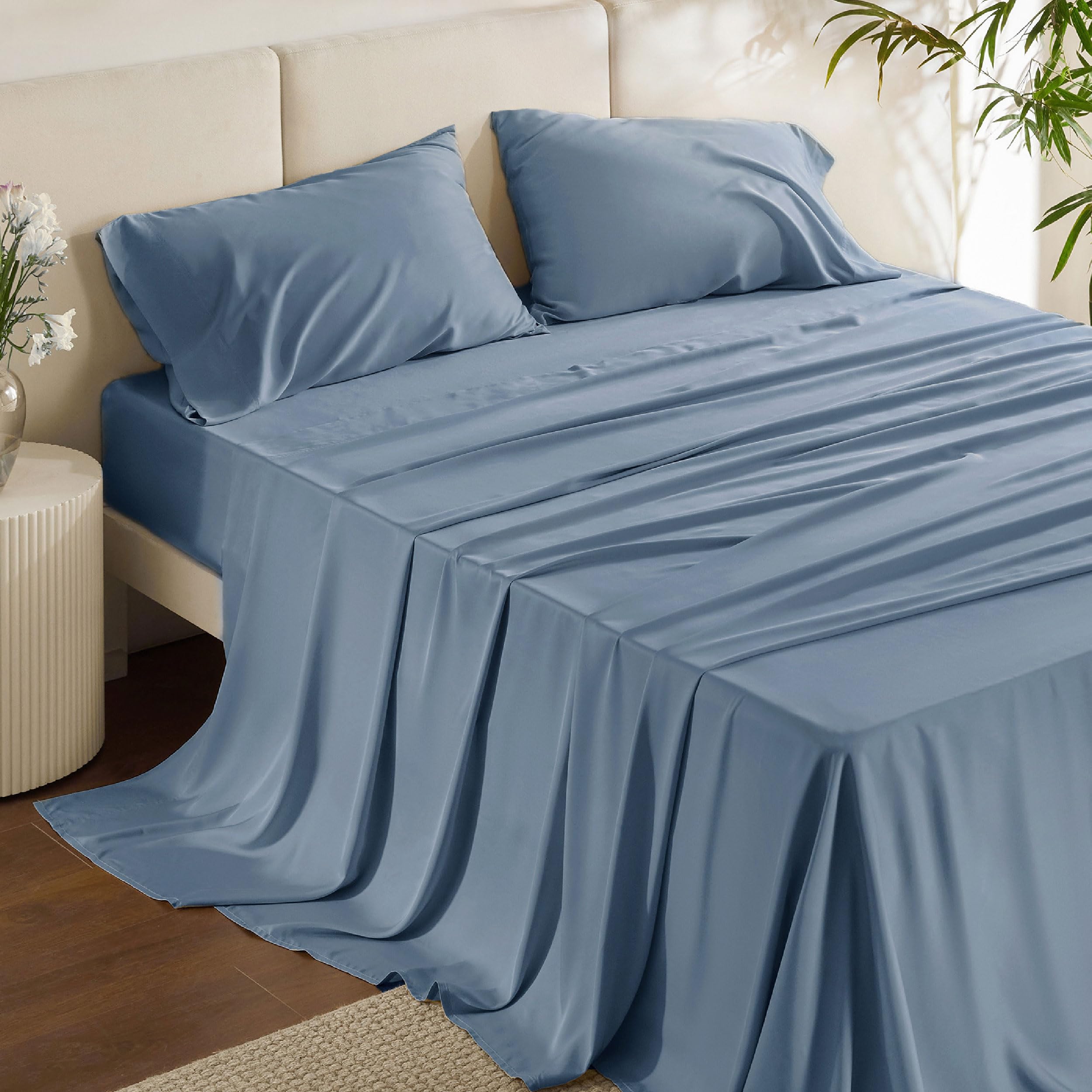 Bedsure king flat sheet in bamboo rayon for cool, breathable comfort.