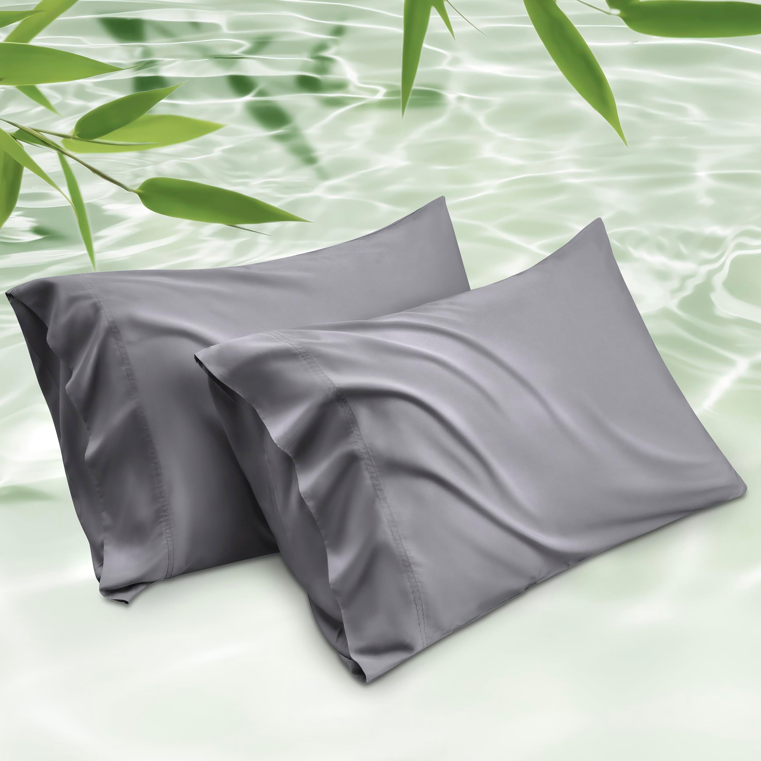 Bedsure king pillowcase set in cream demonstrates cooling bamboo rayon fabric for a cooler sleep.