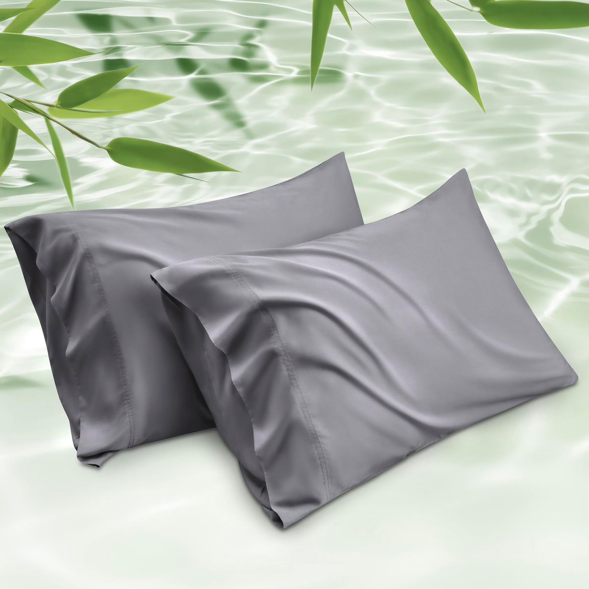 Bedsure king pillowcase set in cream demonstrates cooling bamboo rayon fabric for a cooler sleep.