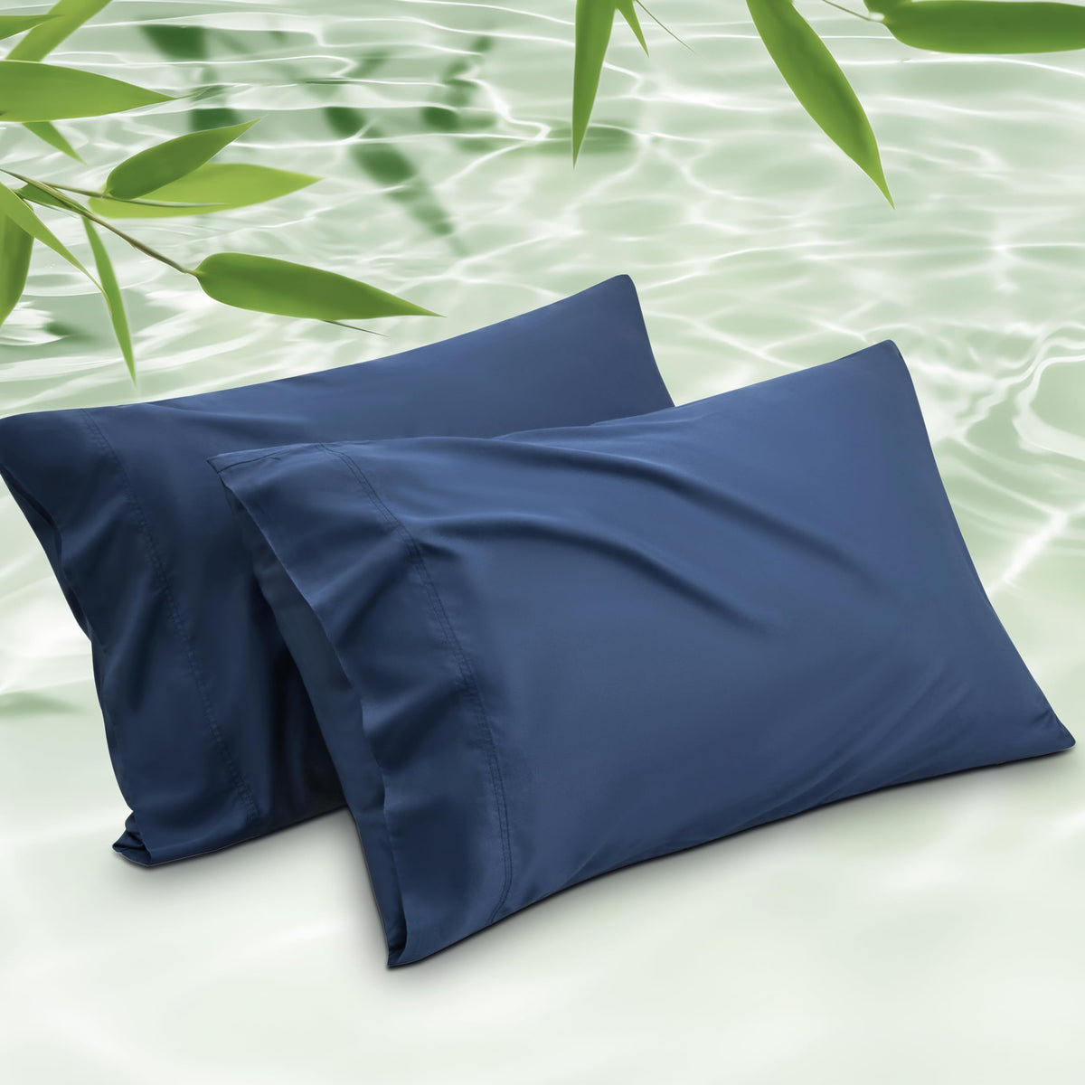 Bedsure king navy pillowcase closeup shows silky texture and cooling feel.
