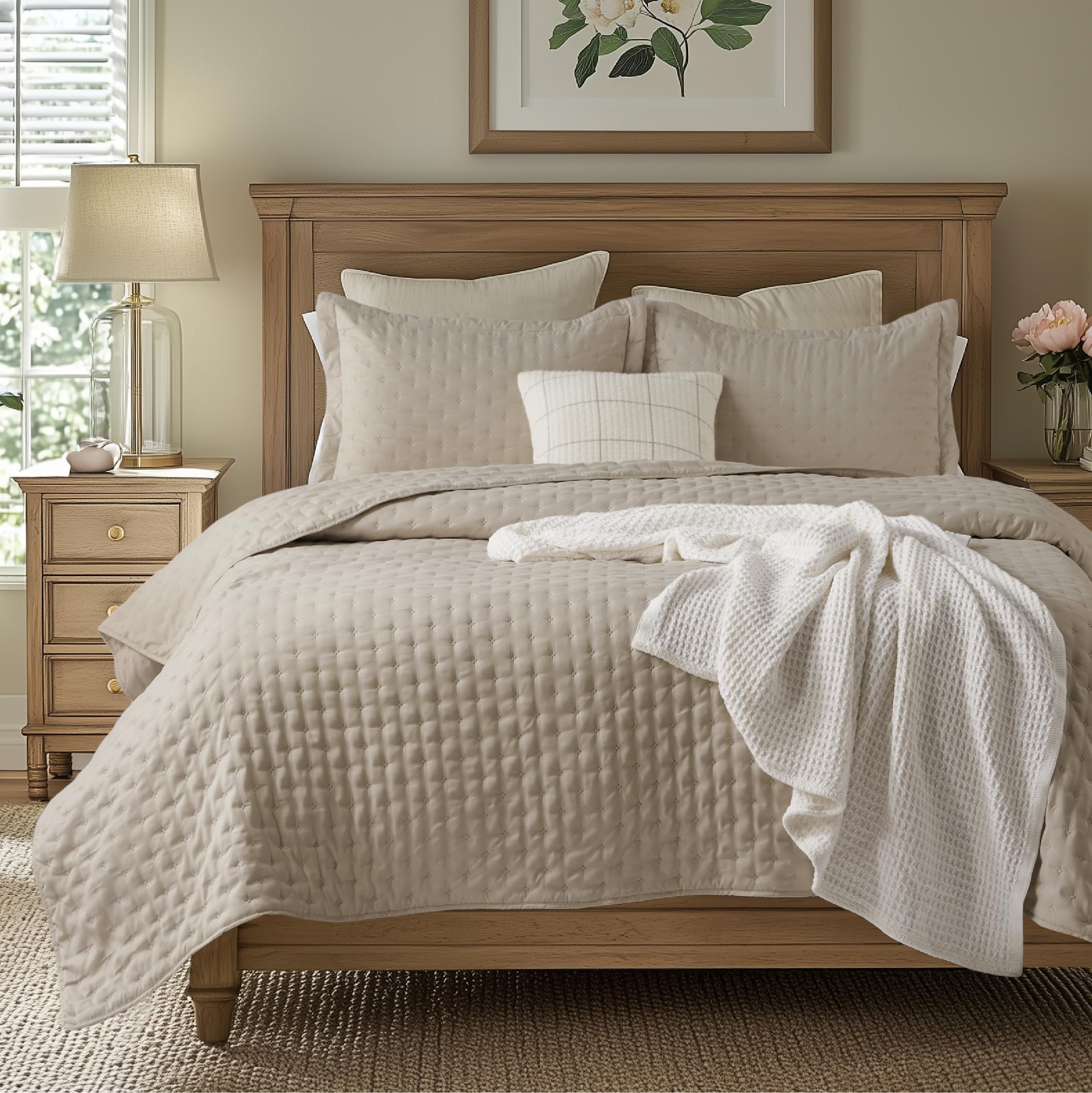 Bedsure king quilt with linen bedspread finish for a calm, versatile look.