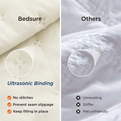 Bedsure ultrasonic quilting bonds layers for durable, snag-free maintenance.