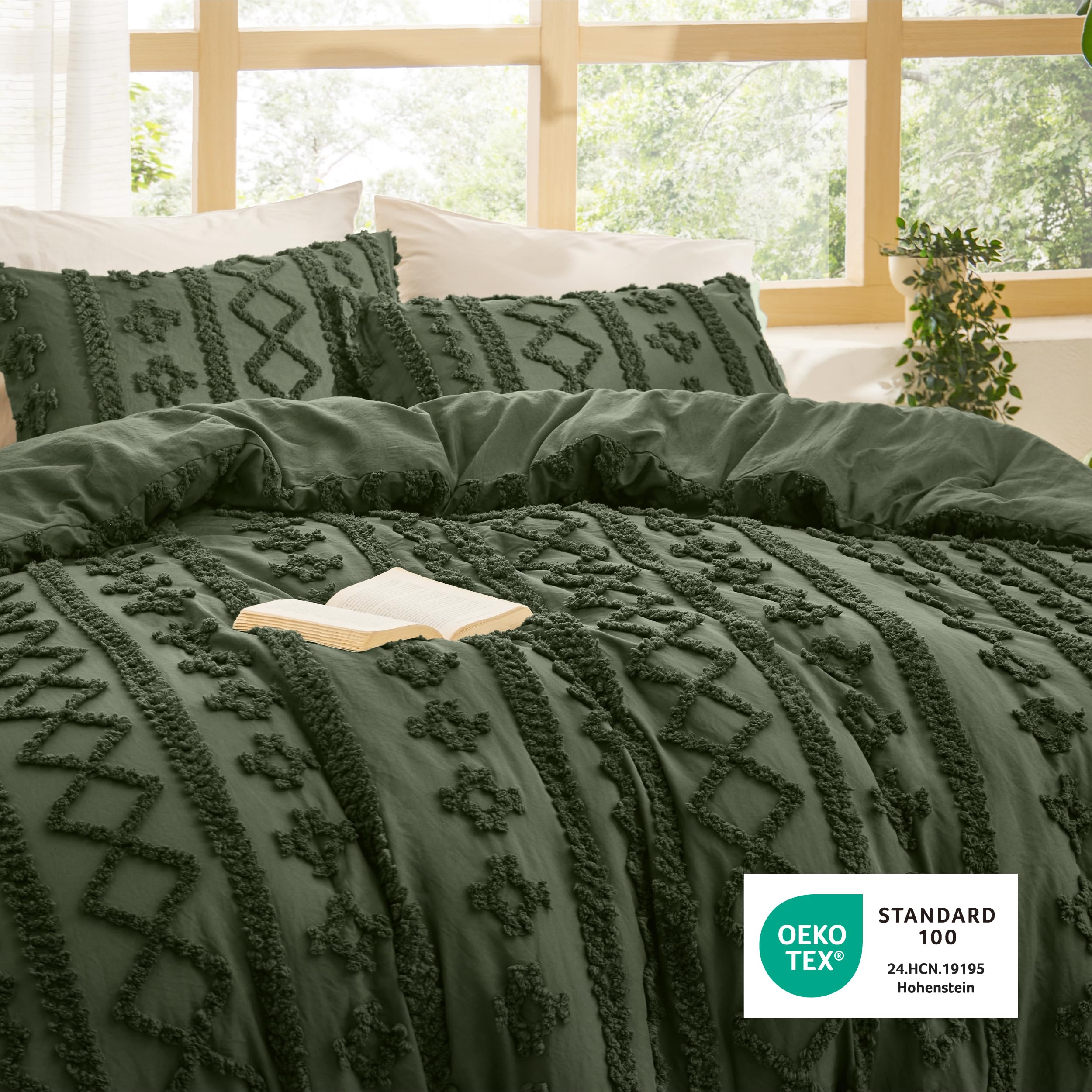 Oversized king set includes comforter and two pillow shams for full coverage.