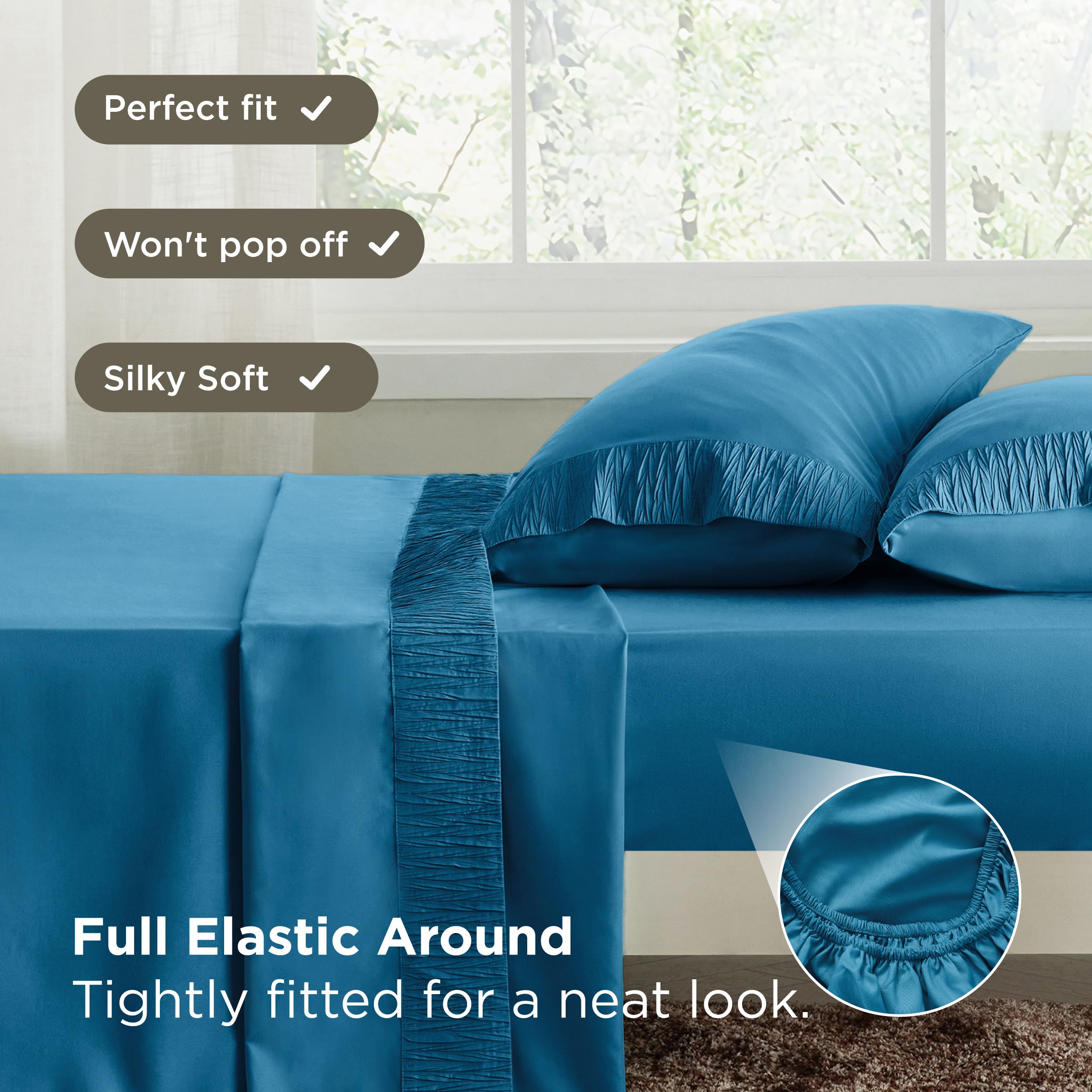 Bedsure oeko-tex-certified teal blue bedding supports skin-friendly sleep.