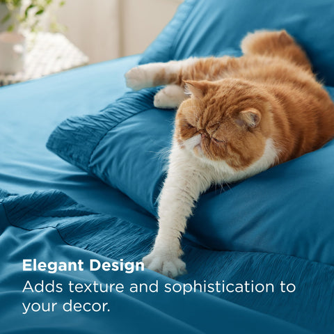 Bedsure teal blue pillowcases with ruched hem add elegant detail and comfort.