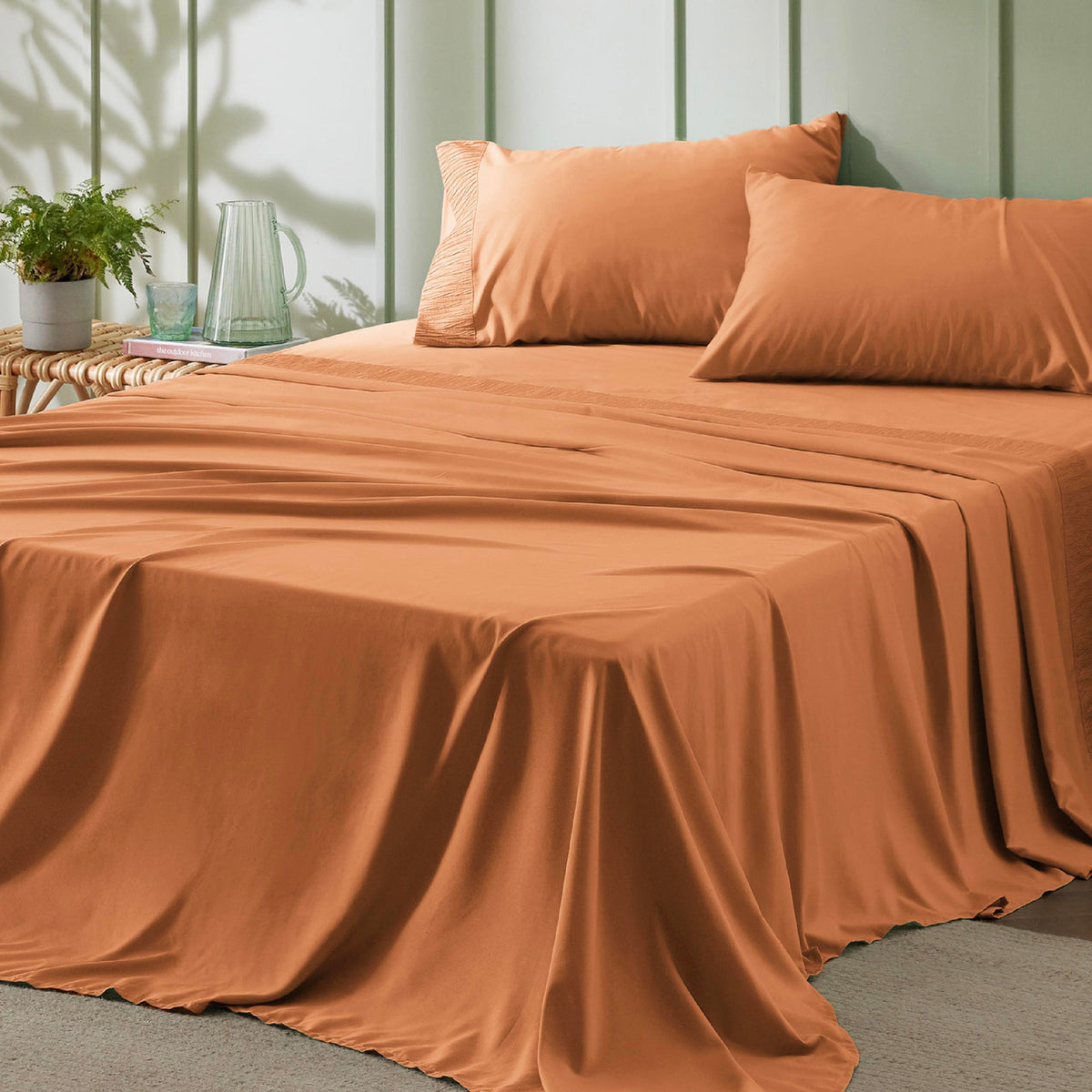 Bedsure king size dusty orange sheets show vibrant color and cozy comfort.