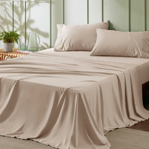 Bedsure king sheets set flat sheet closeup showing buttery softness and smooth weave for comfort