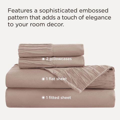 Bedsure king sheet set featuring ruched-hem pillowcases for elegant detail.