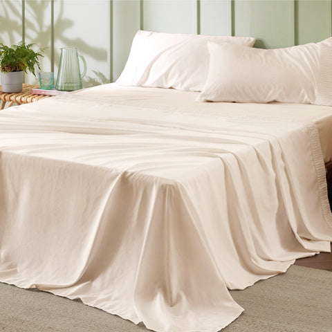Bedsure king-size sheets set close-up of soft brushed microfiber texture for cooling comfort.