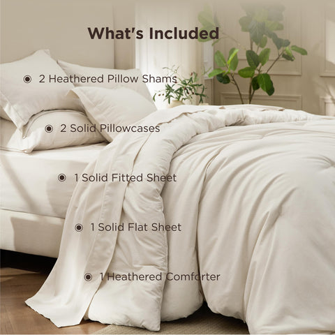 Bedsure beige packaging indicating ready-to-use 7-piece bed-in-a-bag.