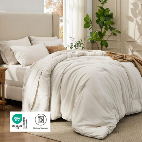 Bedsure beige shams featuring vintage-inspired design to elevate bed decor.