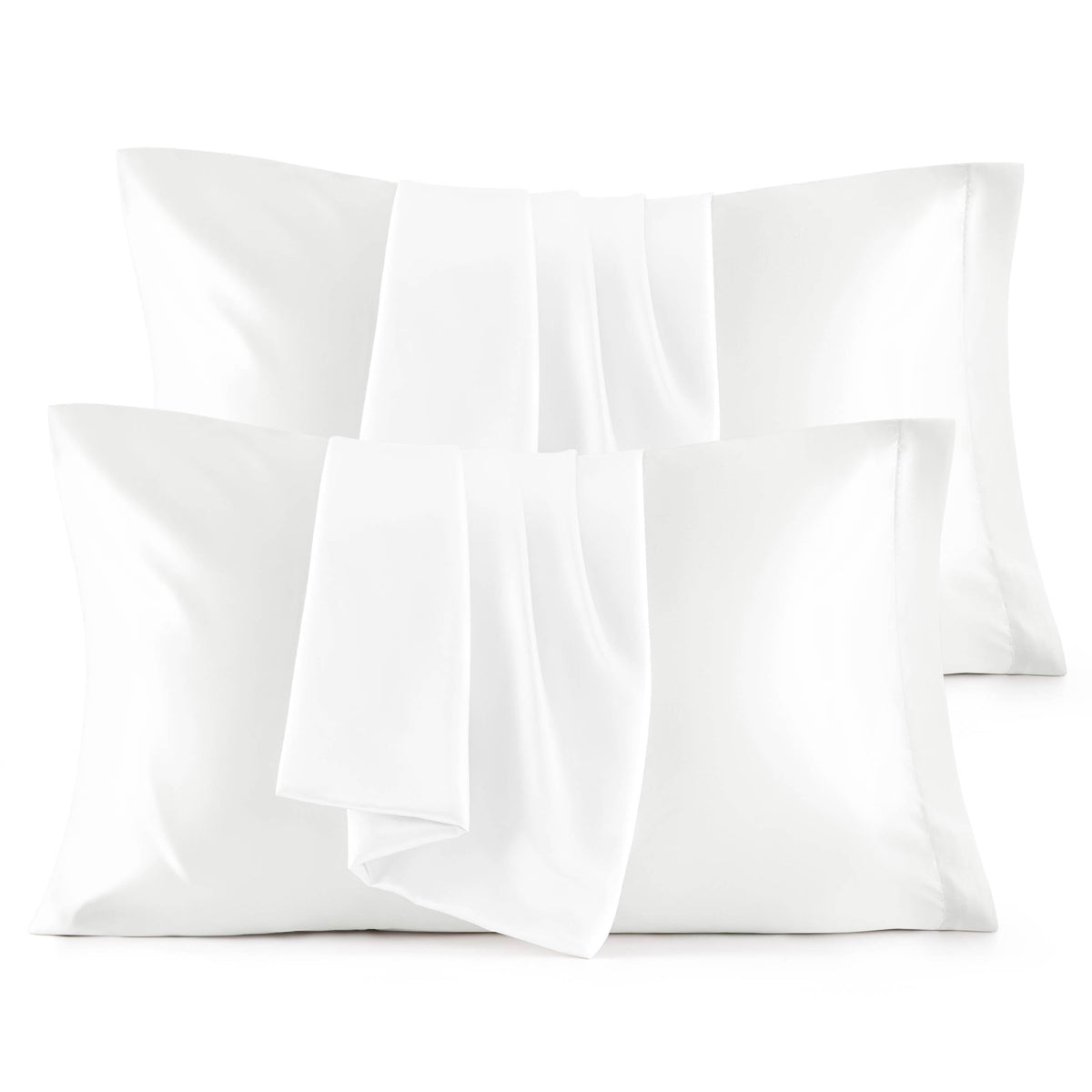 Bedsure king-size satin pillowcase set white on bed for smooth sleep and hair protection
